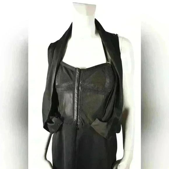 ALEXANDER WANG Black Wool Silk Satin Mesh Bustier  Fitted Dress 8US Small - Picture 5 of 7